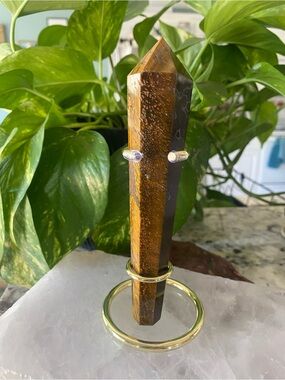 Tiger's Eye Crystal Point Display with Gold Stand